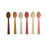 Bonnie & Neil enamel teaspoon set in earthy tones, featuring four small, colorful spoons with a vintage-inspired design.