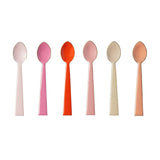 Bonnie and Neil enamel teaspoon set with rose pattern, featuring four small, colorful teaspoons for tea or dessert use.
