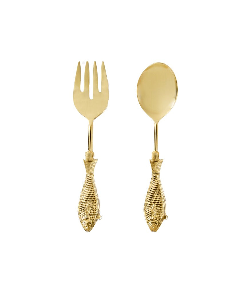 Bonnie & Neil fish-shaped salad servers with wooden handles, perfect for serving salads with a playful, nautical touch.