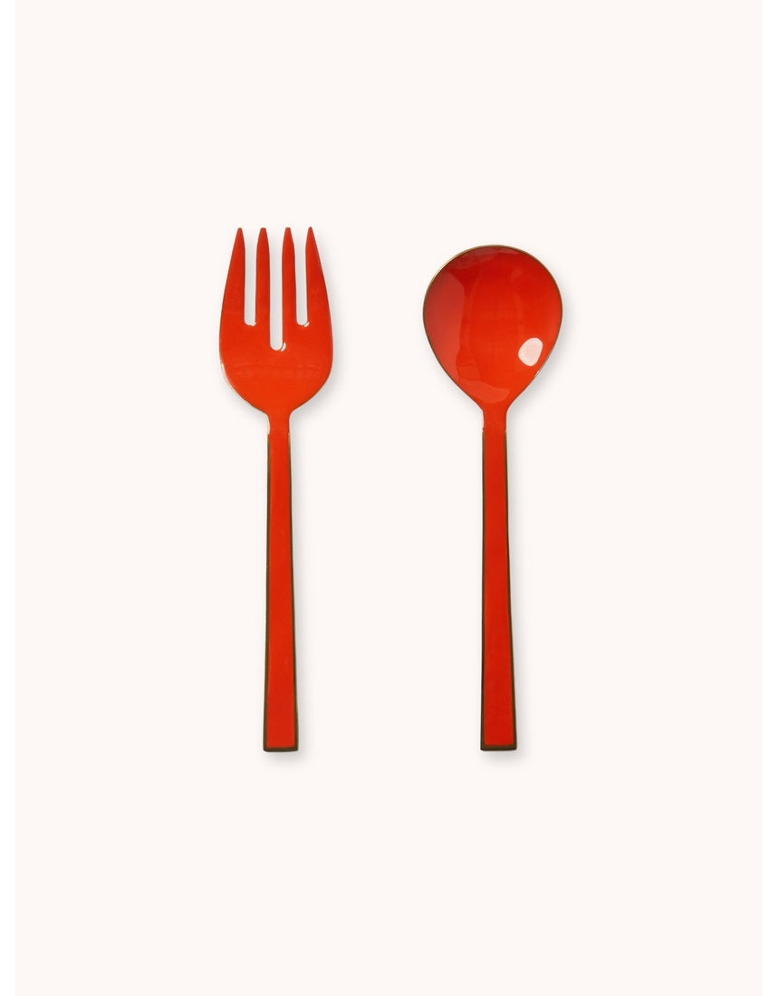 Bonnie and Neil orange enamel salad servers for serving salads