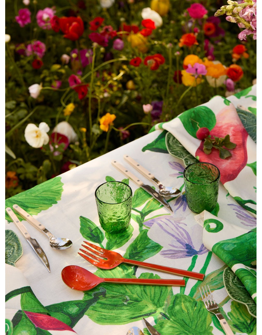 Bonnie and Neil orange enamel salad servers, spoon and fork serving utensils