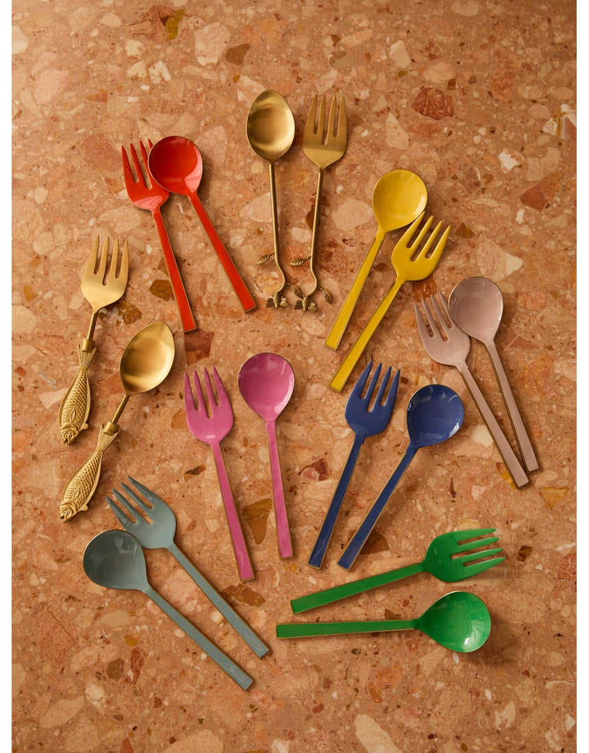 Bonnie and Neil orange enamel salad servers with glossy finish and long handles