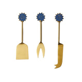 Blue Bonnie & Neil Petal Cheese Knife Set with floral petal design, featuring three cheese knives on a white background.