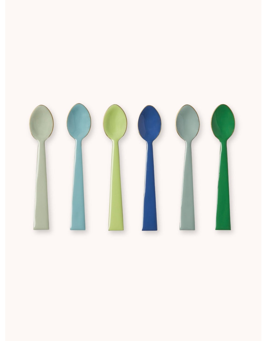 Bonnie and Neil Sky enamel teaspoon set, blue servingware spoons in a coordinating design