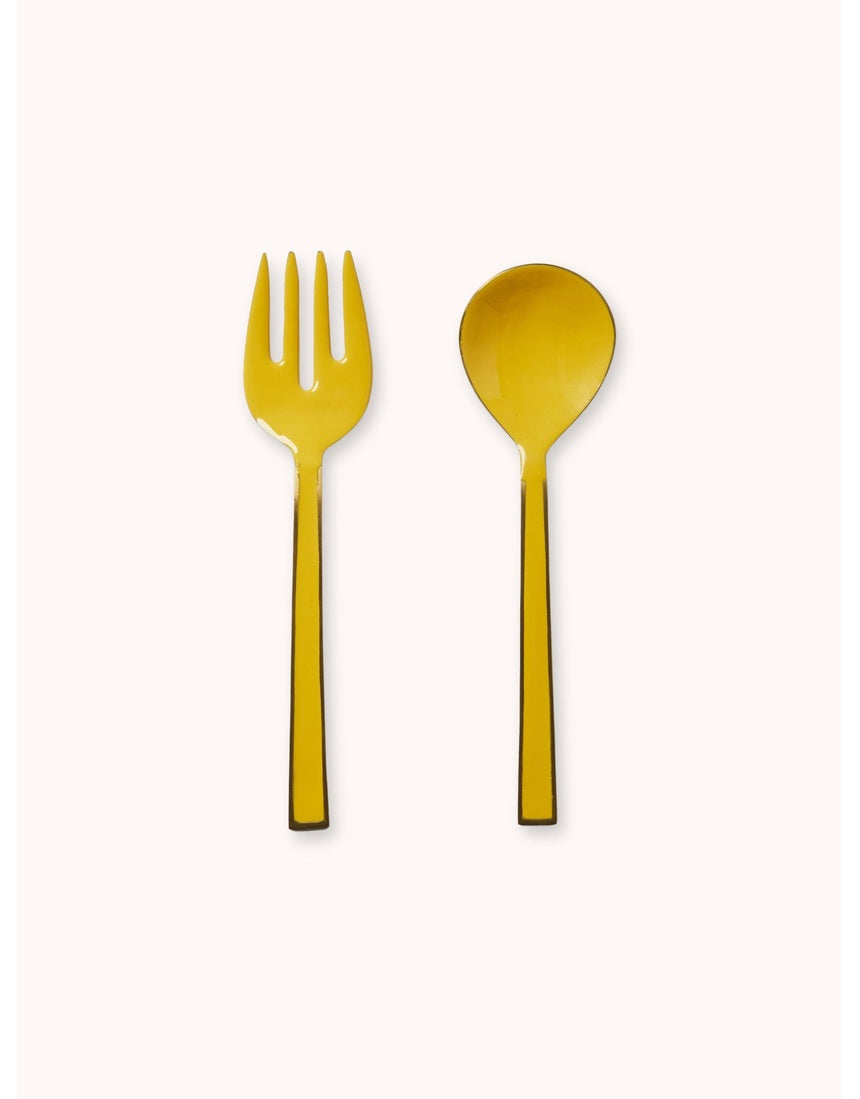 Bonnie and Neil Sunny enamel salad servers with colorful handles, servingware set