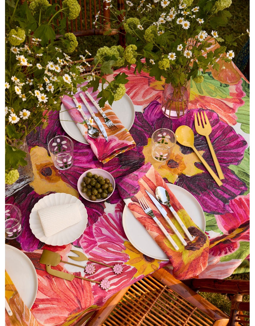 Bonnie and Neil Sunny enamel salad servers in a bright yellow and white design
