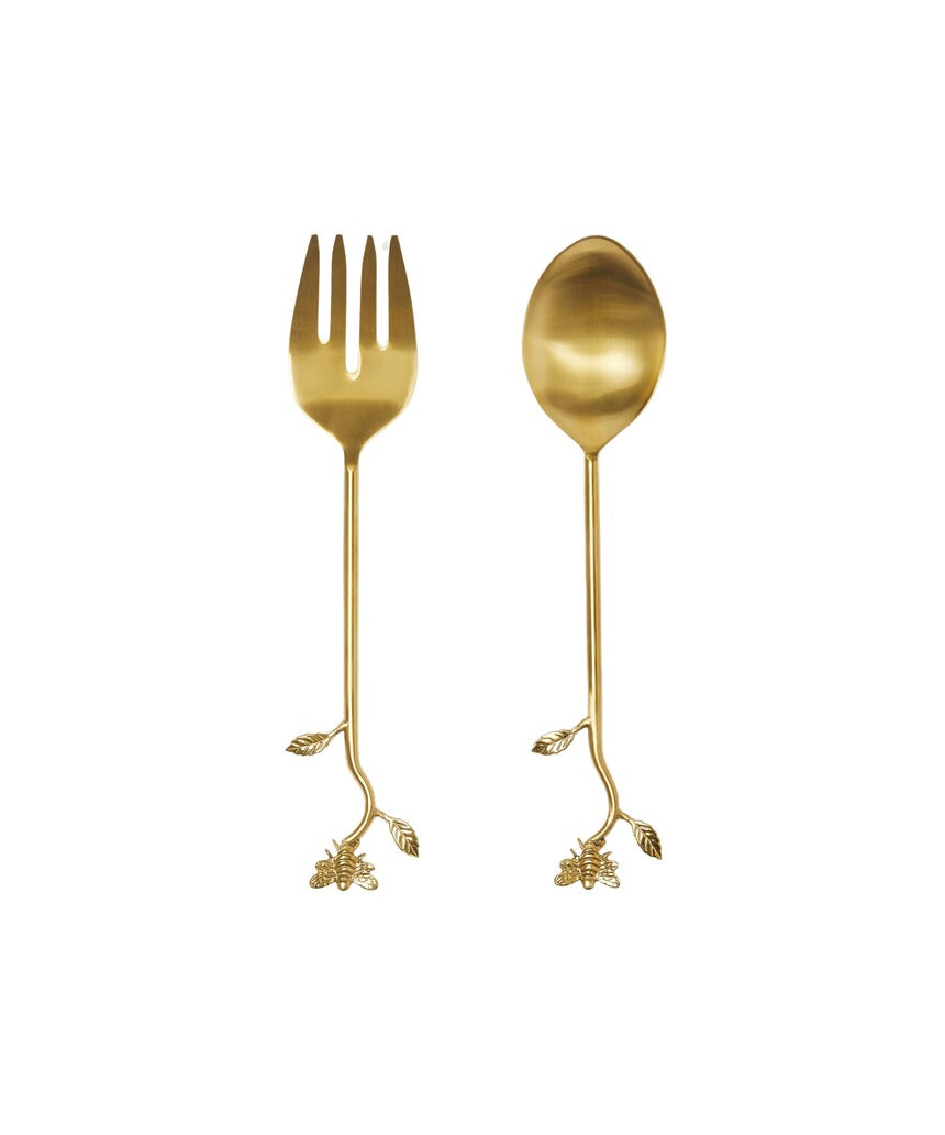 Bonnie & Neil Wild Bees salad servers with wooden handles and bee-themed metal blades, designed for serving salads.