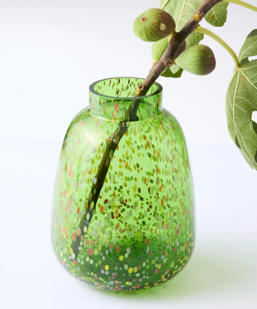 Kip & Co Garden Soiree Speckle Vase featuring a colorful speckled ceramic design on a white background