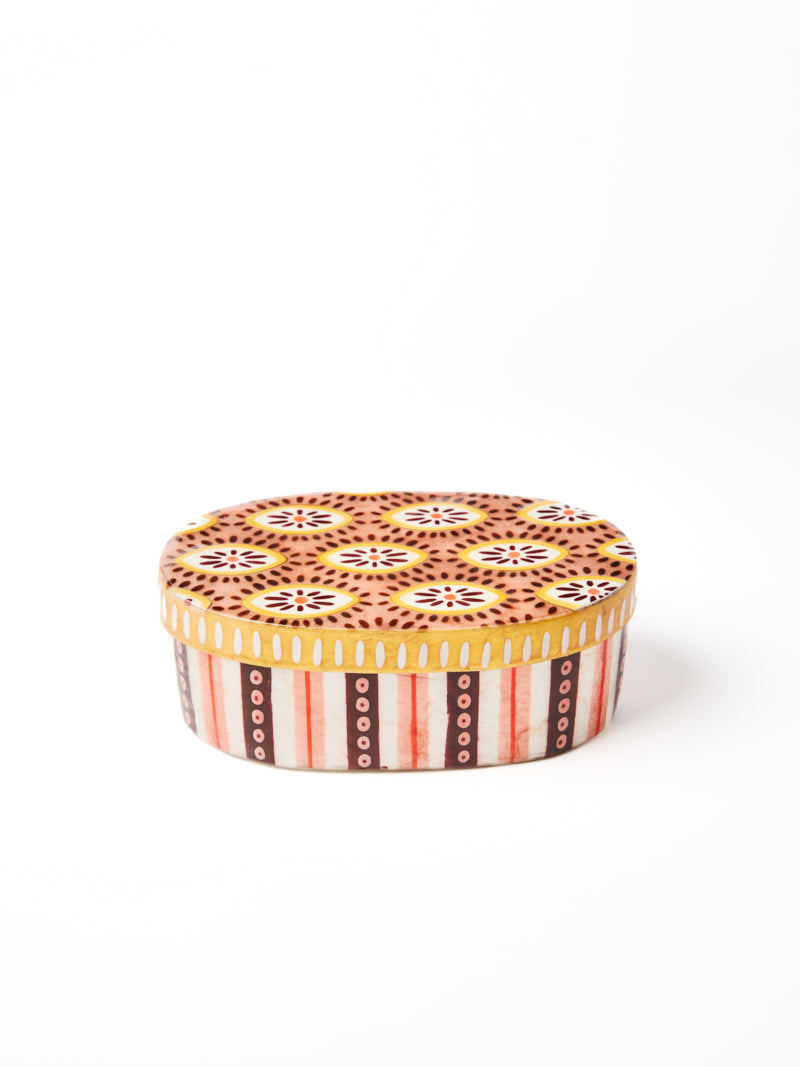 Jones & Co Samira Large Decorative Box in pink eyes design, featuring a stylish and vibrant storage solution.