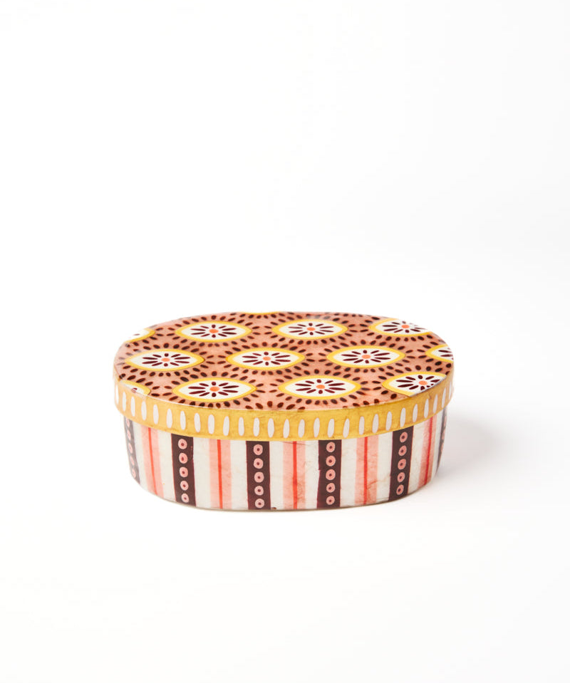 Jones & Co Samira Large Decorative Box in pink eyes design, featuring a stylish and vibrant storage solution.