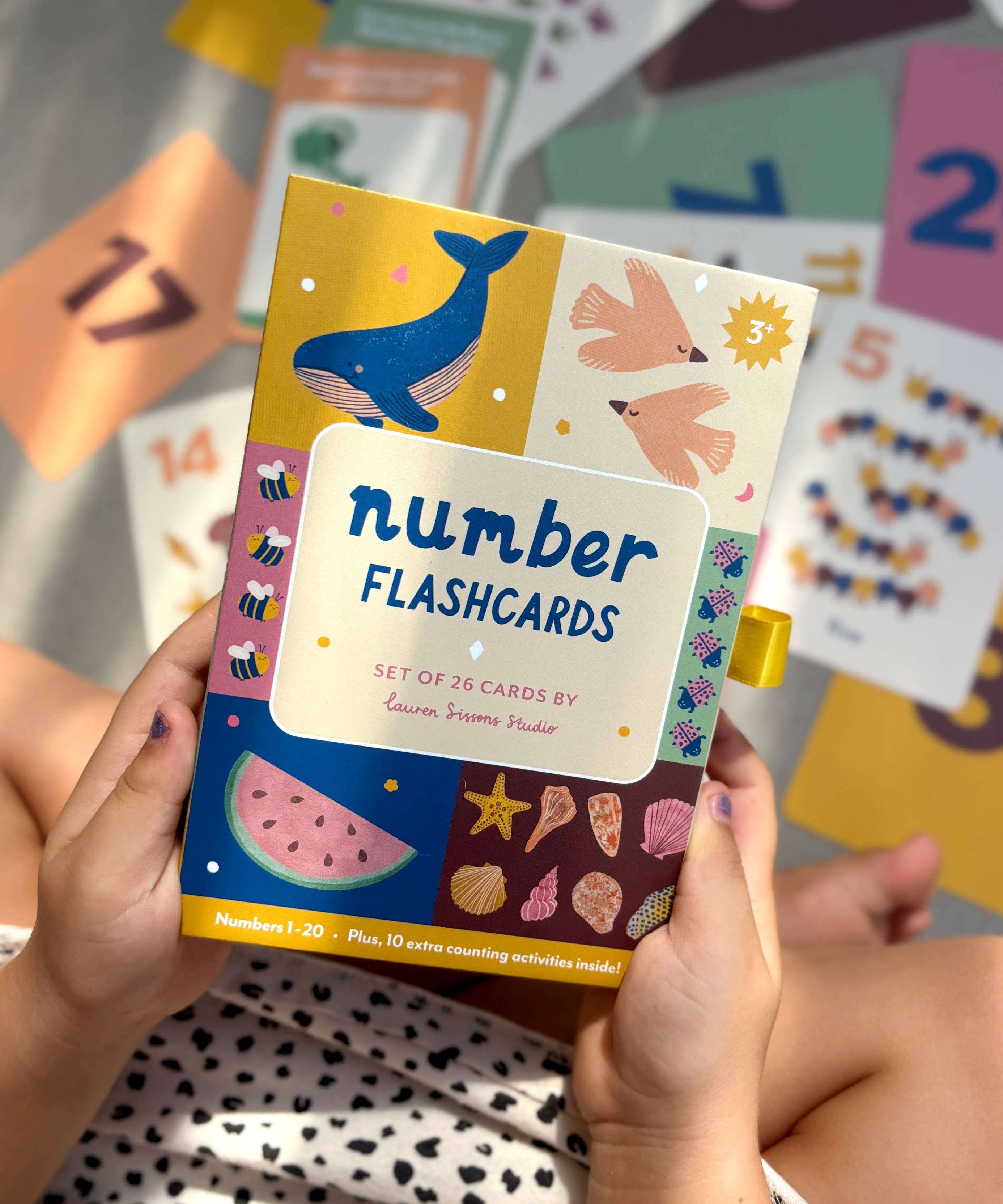 Illustrated number flashcards from Lauren Sissons Studio featuring colorful, child-friendly designs and numbers for early learning.