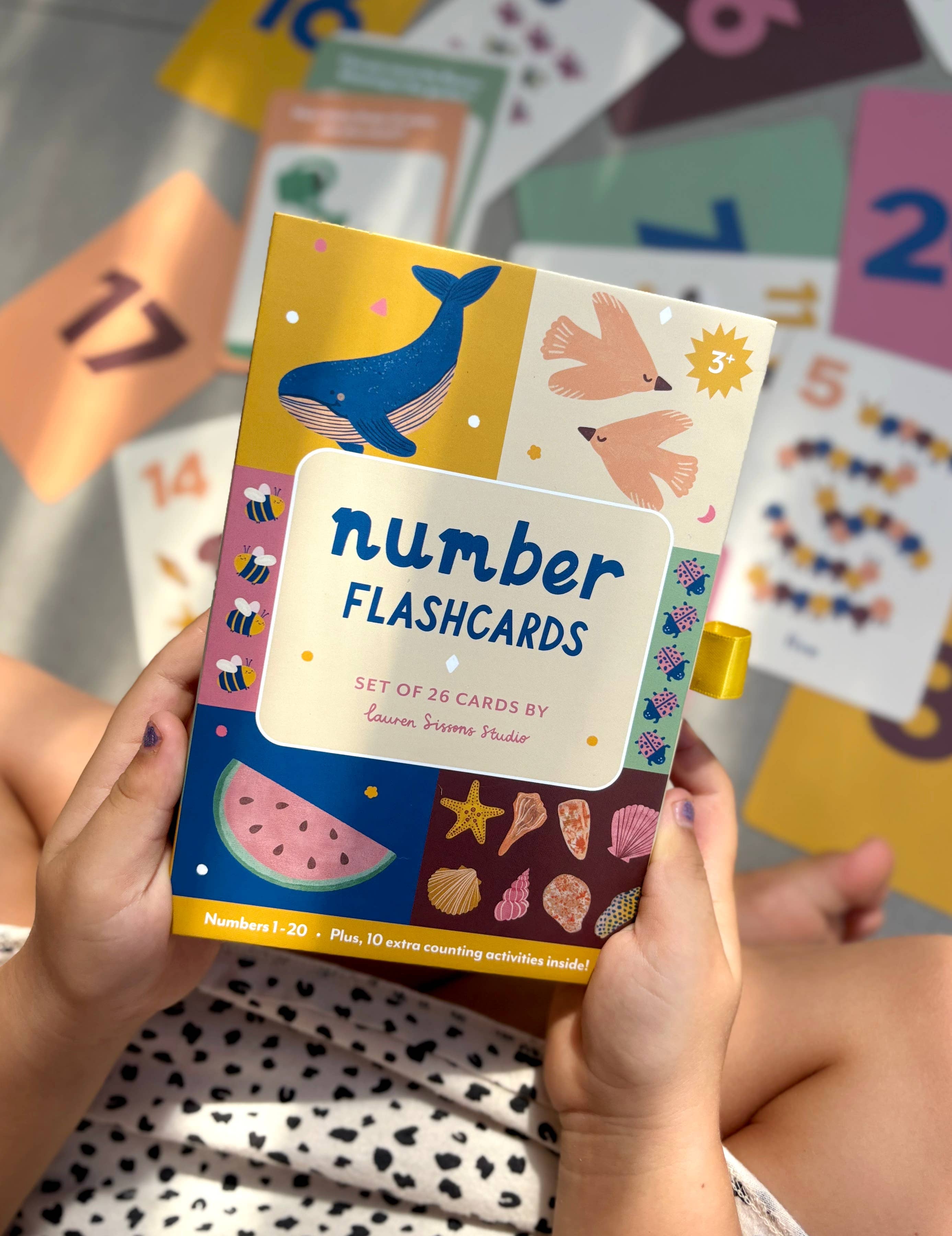 Illustrated number flashcards from Lauren Sissons Studio featuring colorful, child-friendly designs and numbers for early learning.