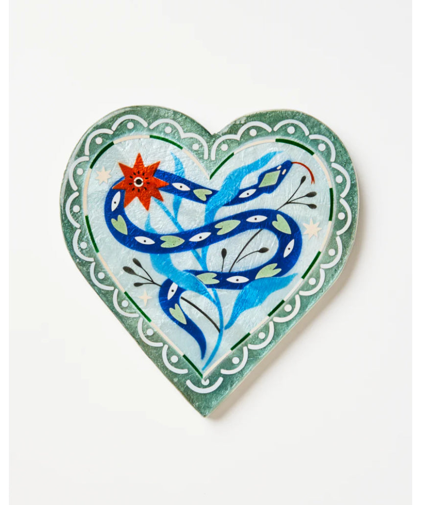 Jones & Co Fable Snake Blue Heart wall decor featuring a decorative snake shape with blue heart accents on a neutral background.