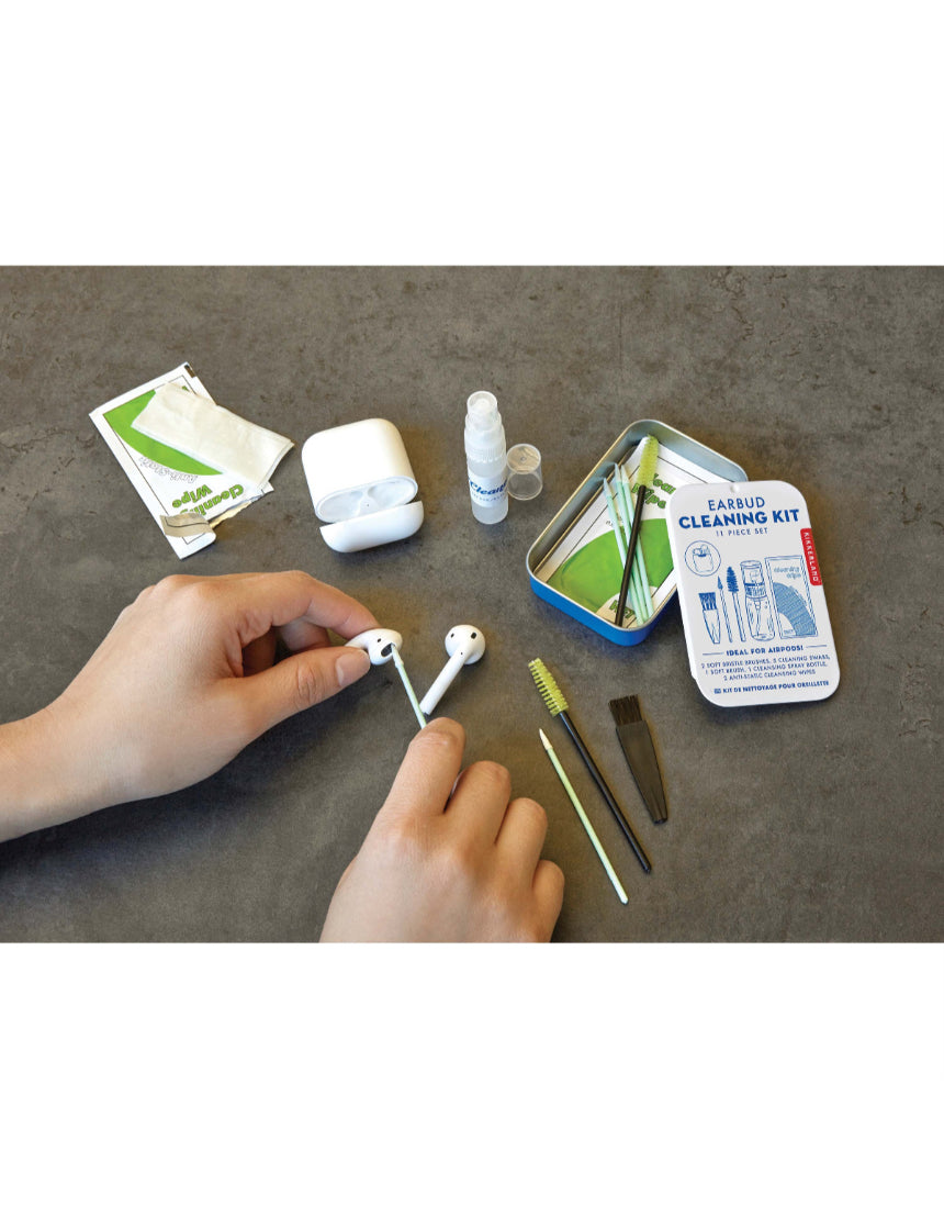 isAlbi earbud cleaning kit for tech devices, includes tools and brushes for safe and effective earbud maintenance.