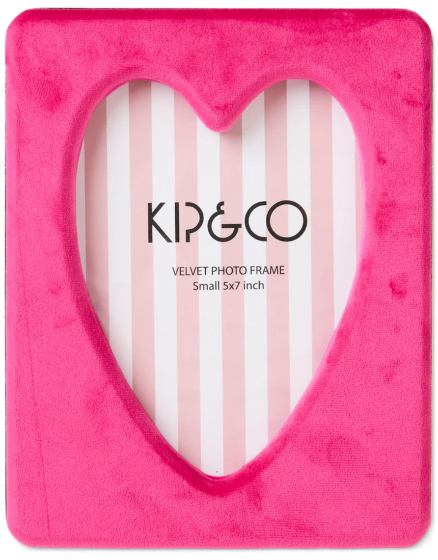 Kip & Co Desert Pink Heart velvet picture frame with soft pink and heart design, perfect for decorative photos.