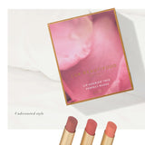 Lük Beautifood Lip Nourish Trio featuring three natural nude lip balms with sleek packaging on a white background.