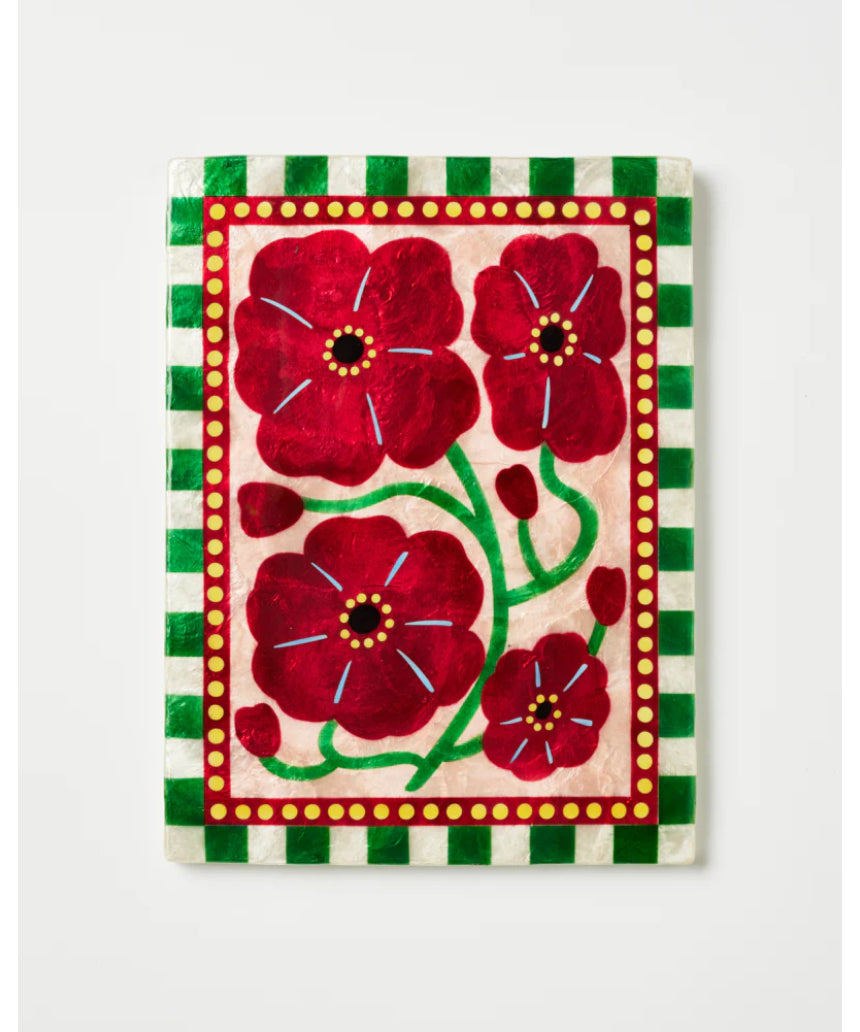 Jones & Co Bloom Nouveau wine rectangle wall decor featuring vibrant floral design on textured surface.