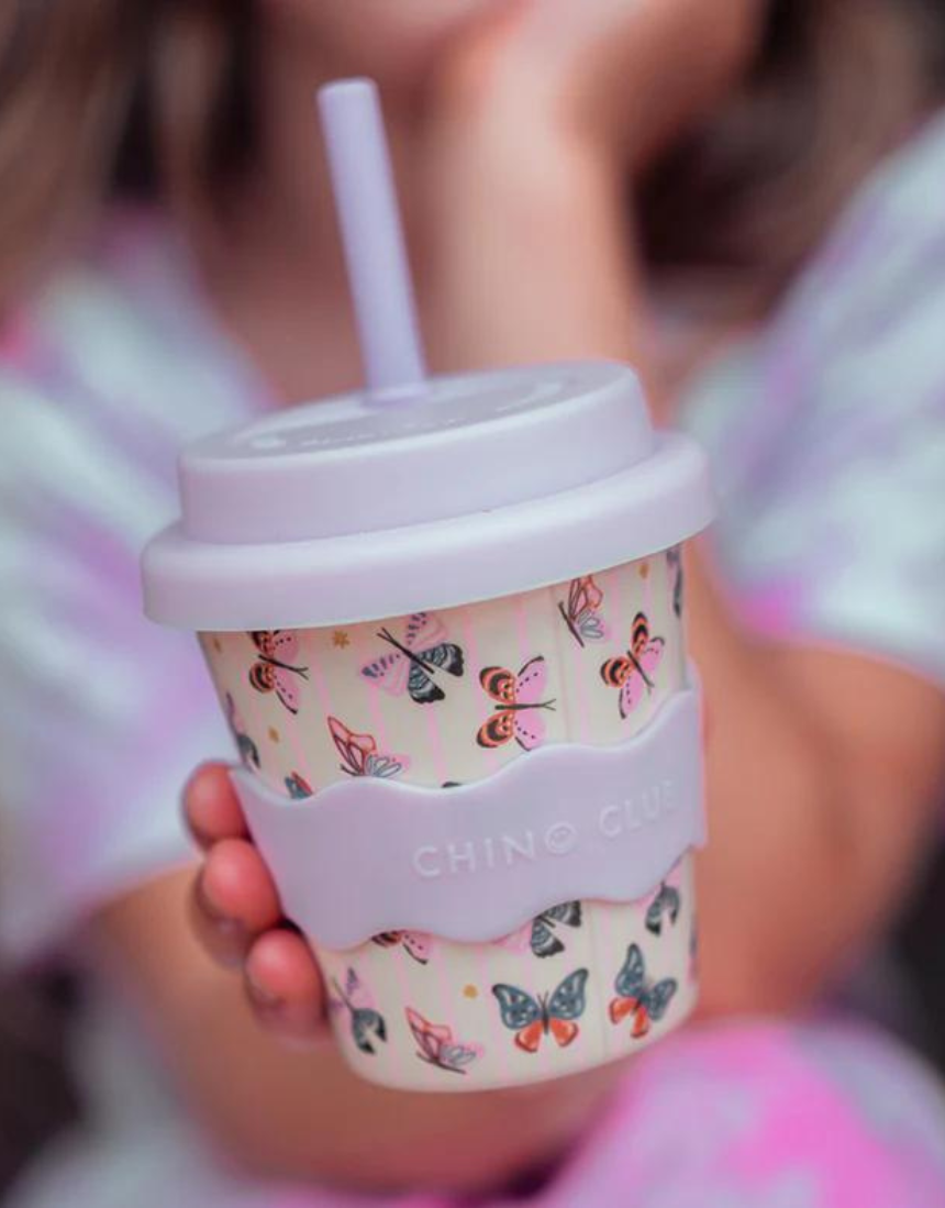 Chino Club Butterfly Baby Chino Cup, 4oz kids cup with butterfly design, made for young children, durable and easy to hold.