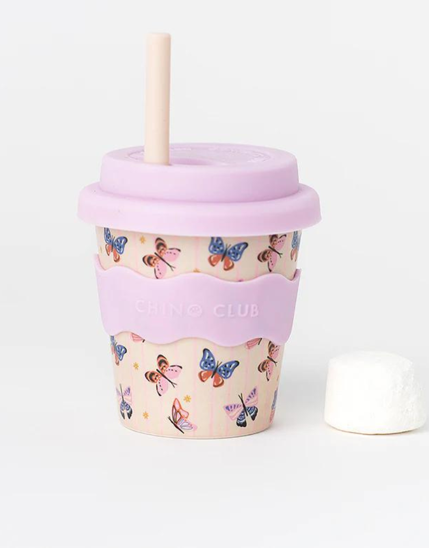 Chino Club Butterfly Baby Chino Cup 4oz, kids cup with butterfly design, made for young children, durable and child-friendly.