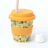 Chino Club Digger Baby Chino Cup 4oz for kids, small white plastic cup with colorful design and secure lid for little hands