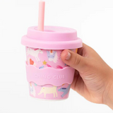 Pink unicorn baby chino cup by Chino Club, 4oz kids cup with playful unicorn design for young children.