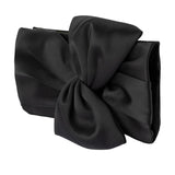 Black Olga Berg Chloe front tie clutch bag with sleek design and elegant front tie detail.