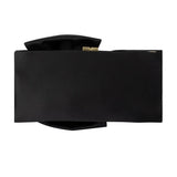 Black Olga Berg Chloe front tie clutch bag with sleek design and elegant front tie detail.