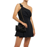 Black Olga Berg Chloe front tie clutch bag with sleek design and elegant front tie detail.