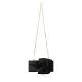 Black Olga Berg Chloe front tie clutch bag with sleek design and elegant front tie detail.