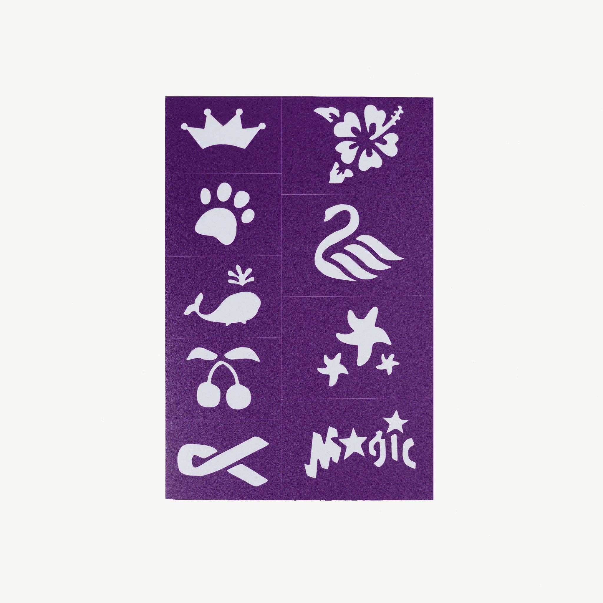 Purple reusable adhesive face paint stencil from Oh Flossy with intricate designs for creative face art.