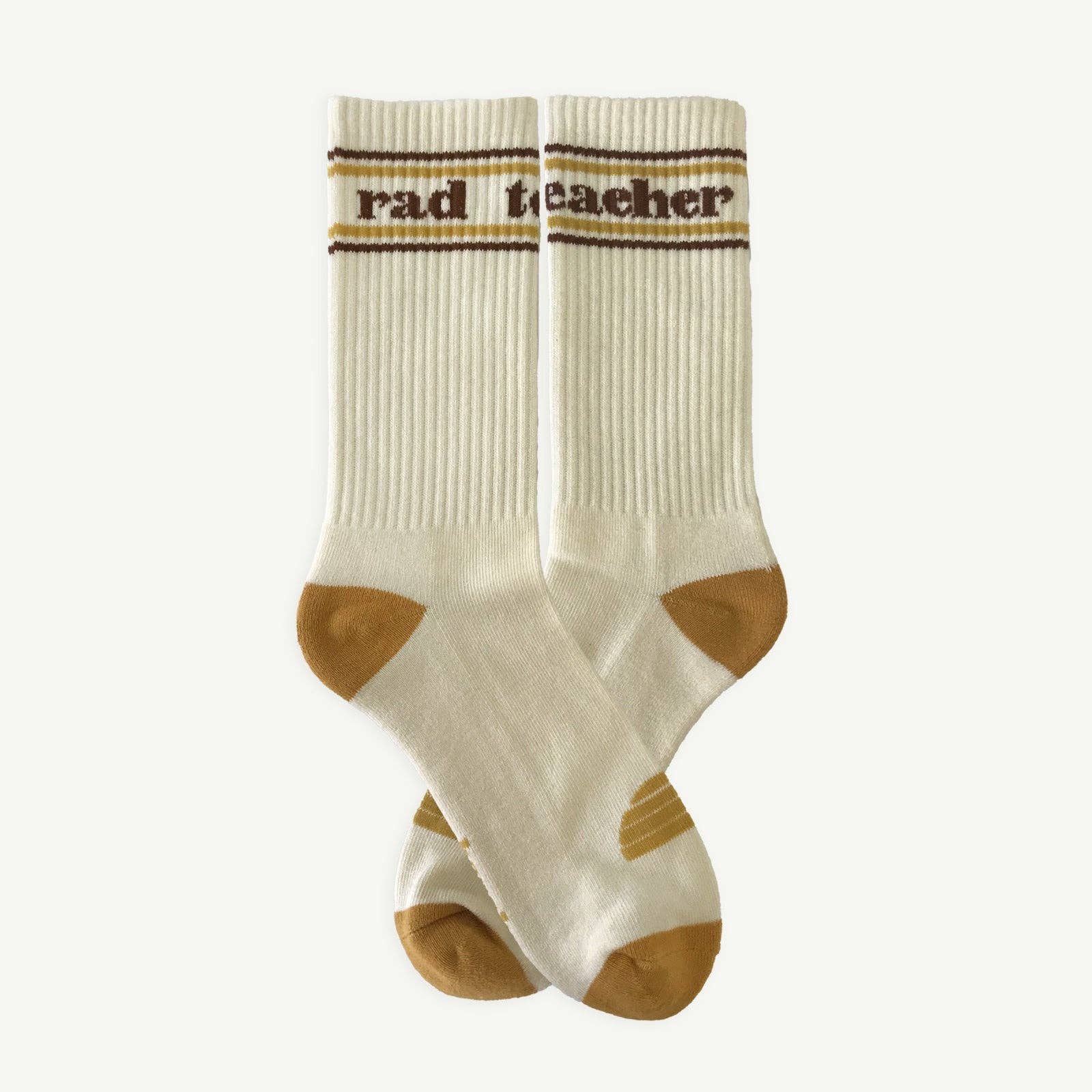 Banabae Rad Teacher organic cotton crew socks with colorful striped pattern, comfortable and breathable for everyday wear.