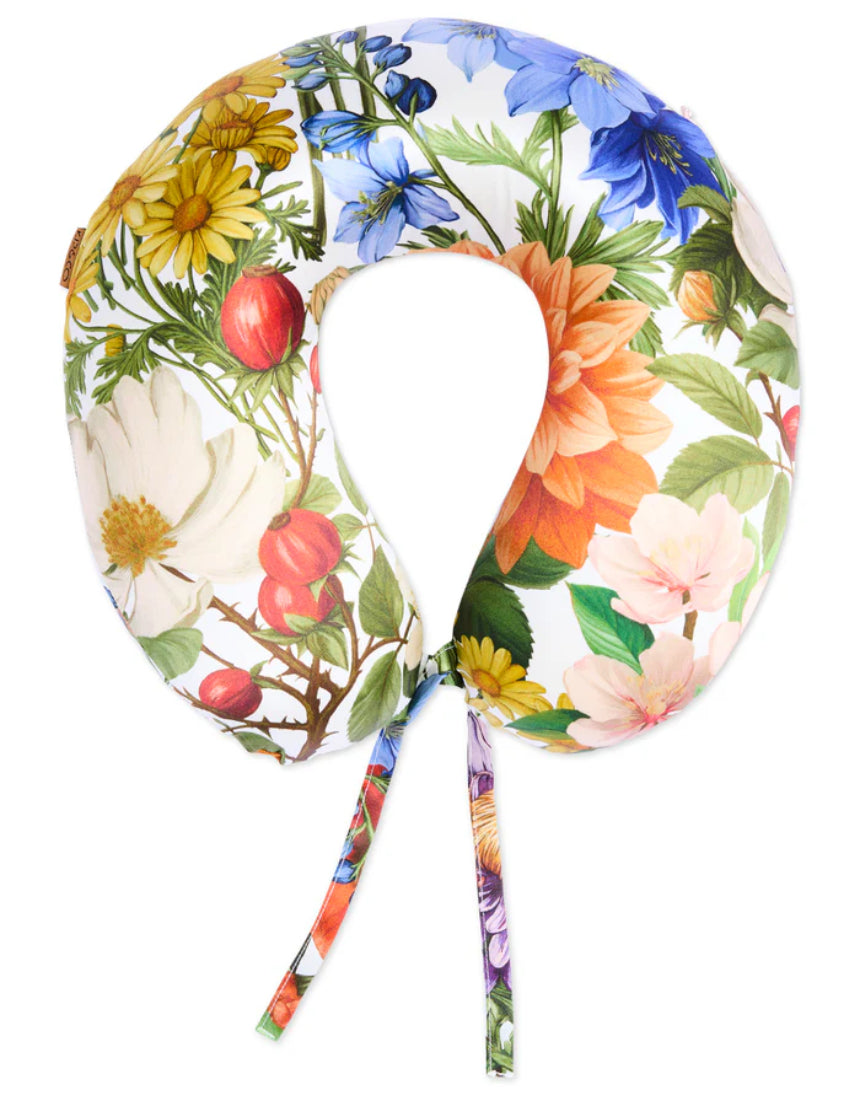 Kip & Co Cottage Garden silk travel pillow with floral print and soft fabric, designed for comfortable support during travel.