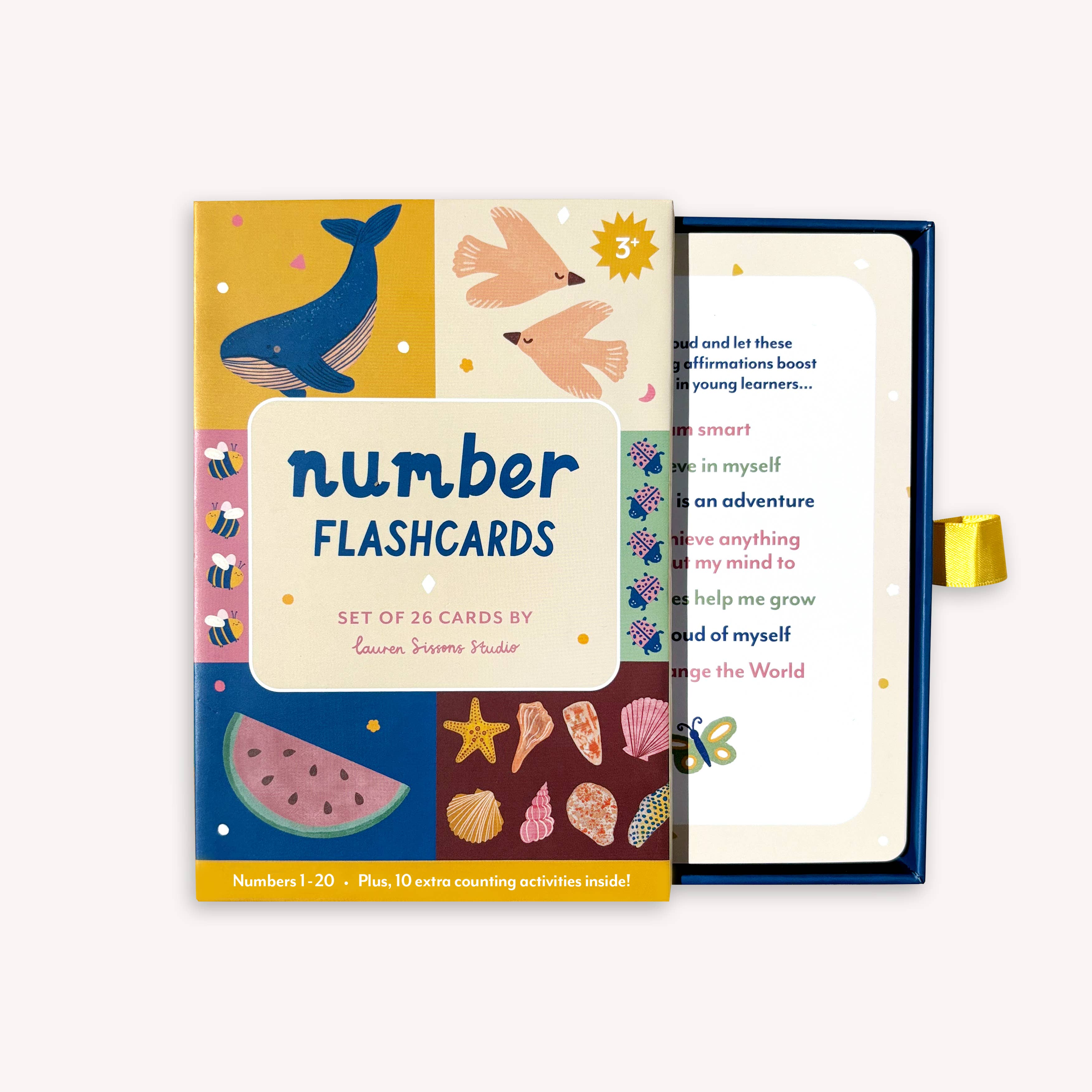 Illustrated number flashcards from Lauren Sissons Studio featuring colorful, playful designs for early learning and number recognition.