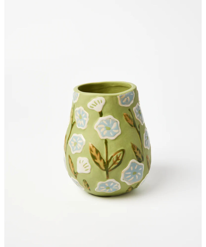 Jones & Co green Juniper vase with a smooth, rounded shape and glossy finish, perfect for decorative floral arrangements.