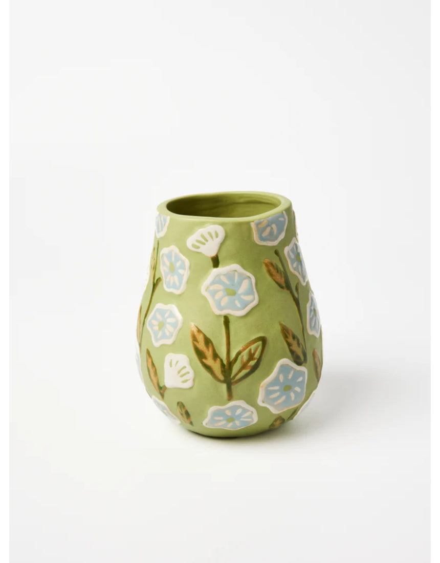 Jones & Co green Juniper vase with a smooth, rounded shape and glossy finish, perfect for decorative floral arrangements.