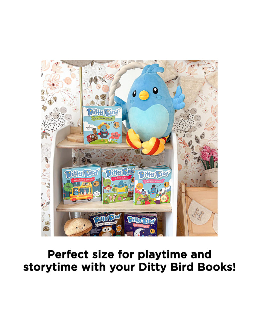 Soft plush toy from isAlbi's Ditty Bird collection, 30cm in size, featuring colorful fabric and a friendly bird design.