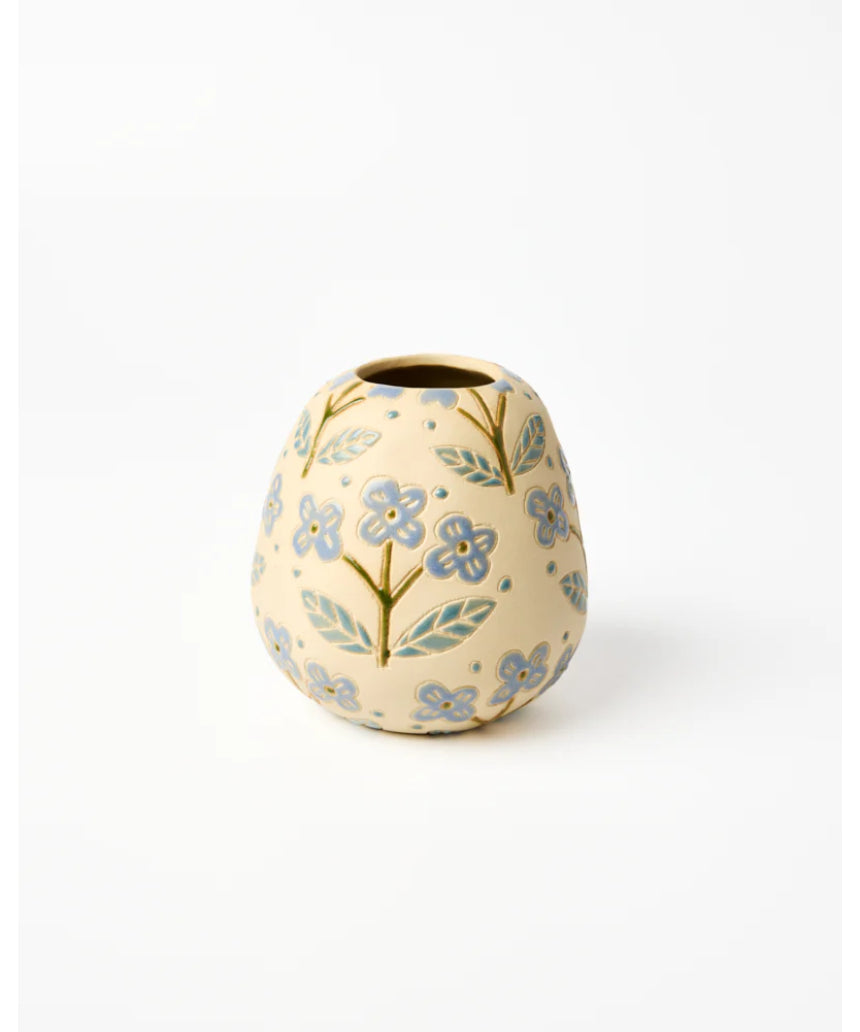 Jones & Co blue Pollen Vase with a floret design, showcasing a decorative ceramic vase for floral arrangements.