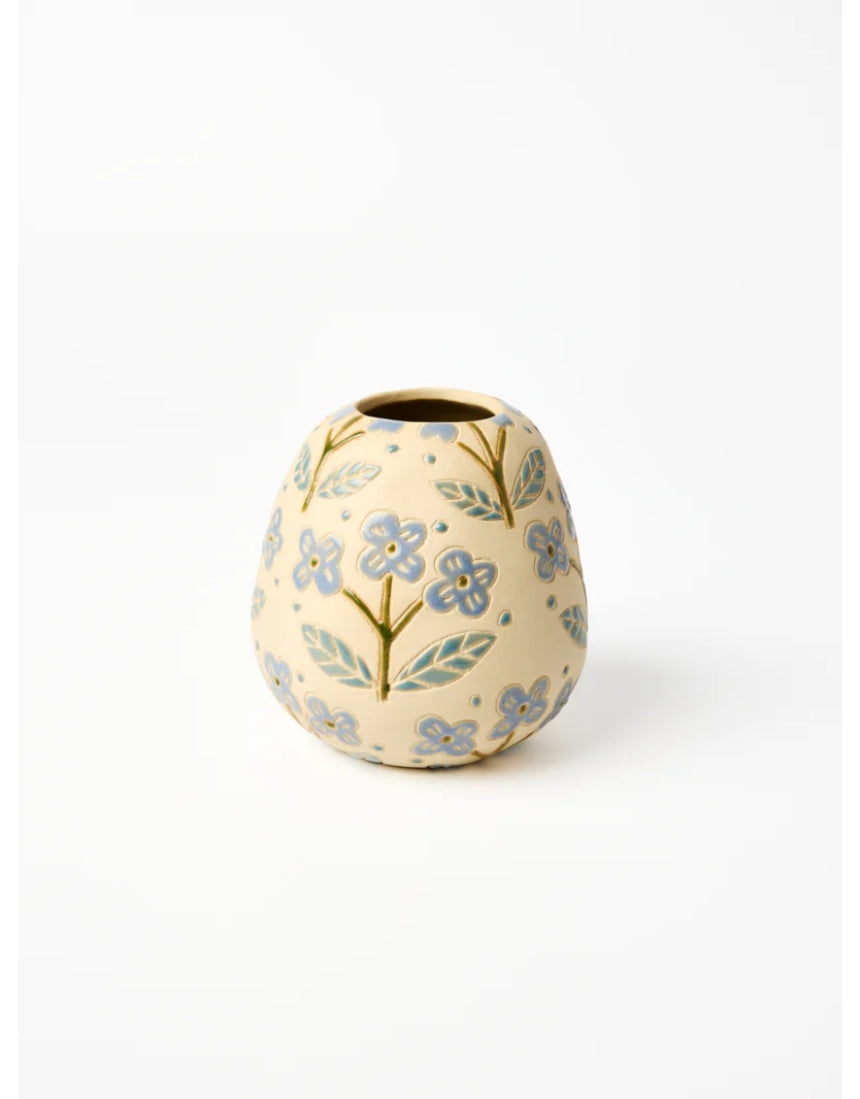 Jones & Co blue Pollen Vase with a floret design, showcasing a decorative ceramic vase for floral arrangements.