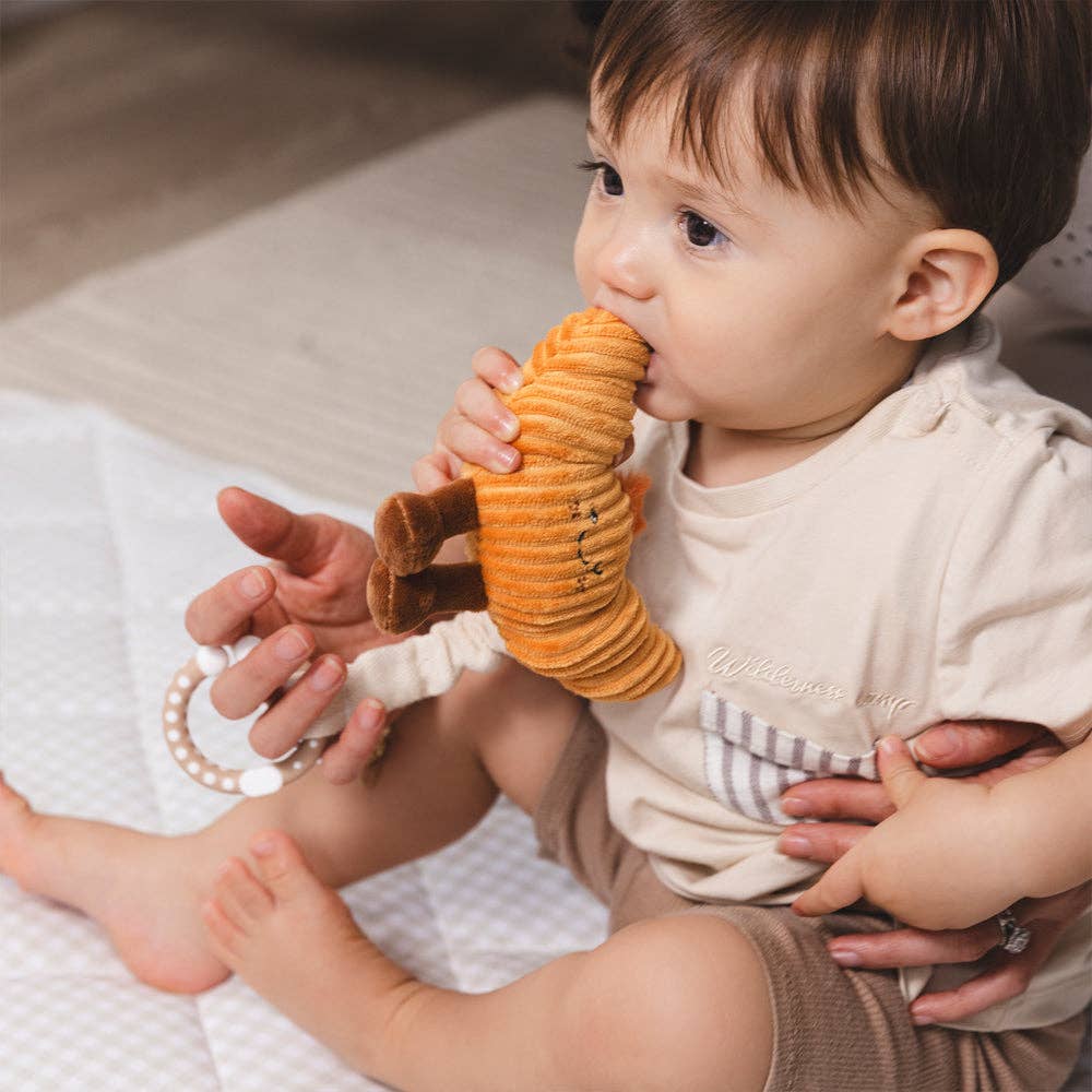 Living Textiles 2-pack mini market stroller toys featuring coffee and croissant plush toys for babies.