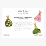 Set of three Petal & Pins Garden Fairy's Wardrobe Spring Flowers magnets featuring colorful floral designs on a white background.