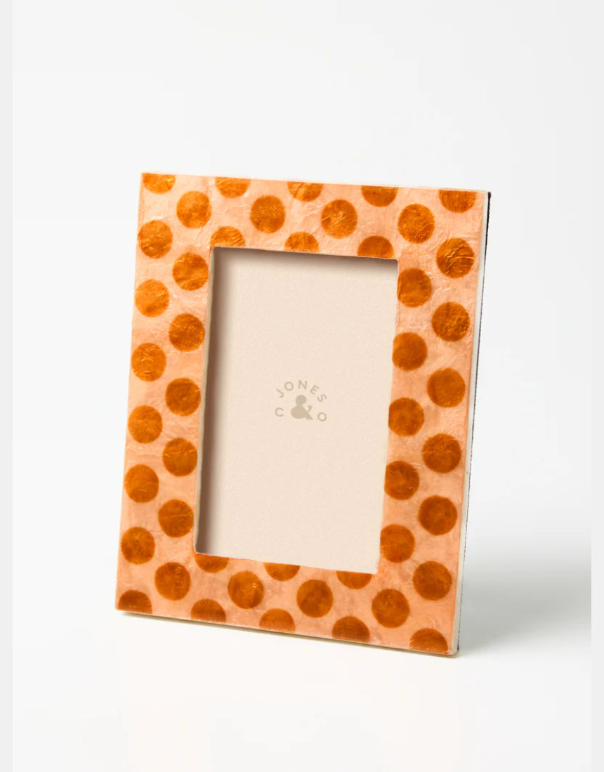 Jones & Co Paradis Spot photo frame with a decorative spotted border and a simple rectangular design.