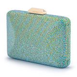 Olga Berg Edith iridescent green clutch bag with metallic finish and sleek design, featuring a compact, stylish accessory for evening wear.