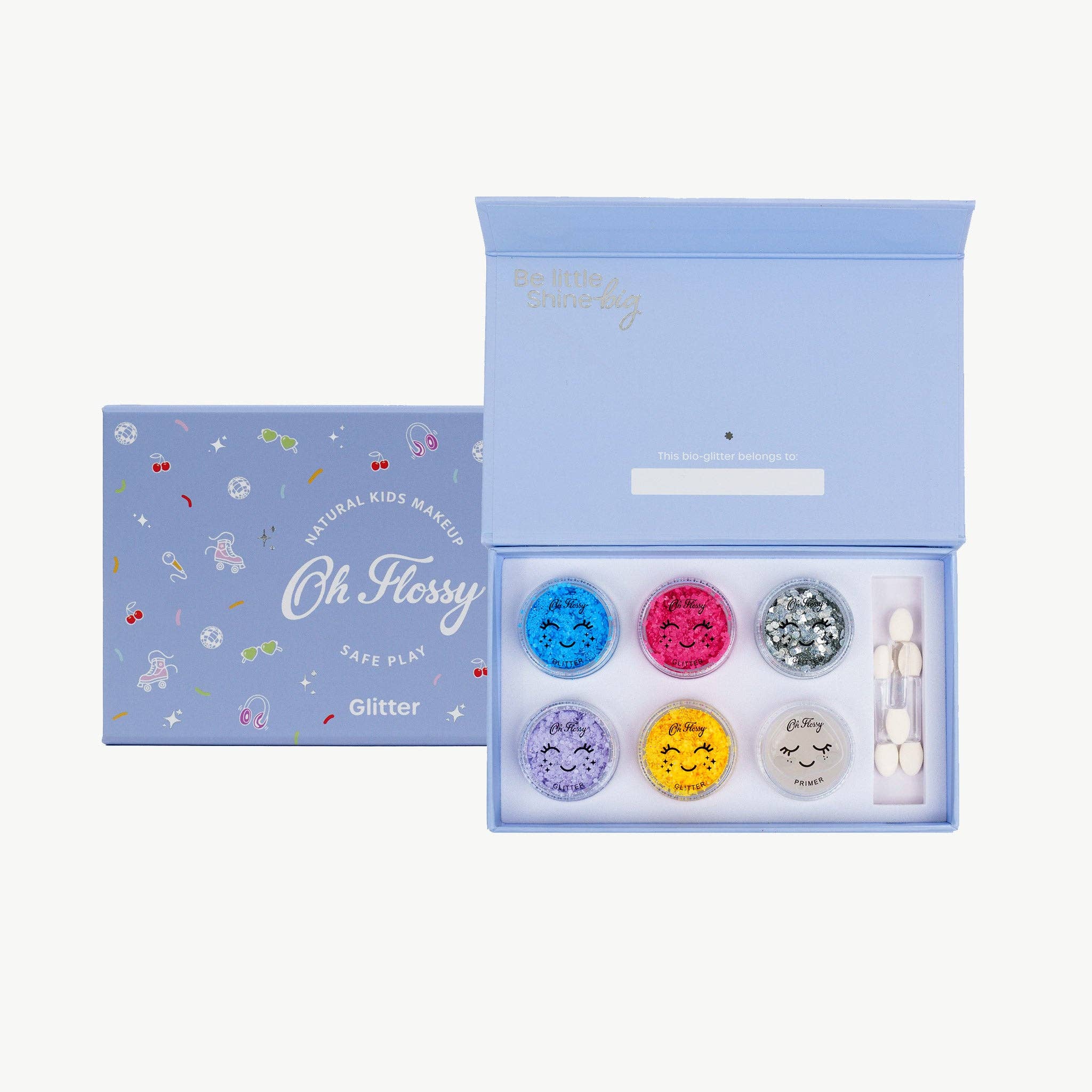 Kids disco fever glitter set by Oh Flossy featuring colorful glitter accessories and fun dance-themed items for children.