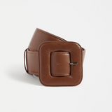 Tan Elk Trin belt in small size with a sleek design, featuring a smooth leather finish and metal buckle.