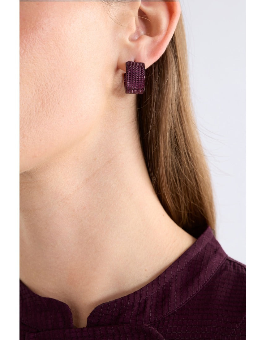 ELK Glynn Small Hoop Earring in Shiraz with a vibrant red hue, showcasing a delicate, minimalist hoop design.