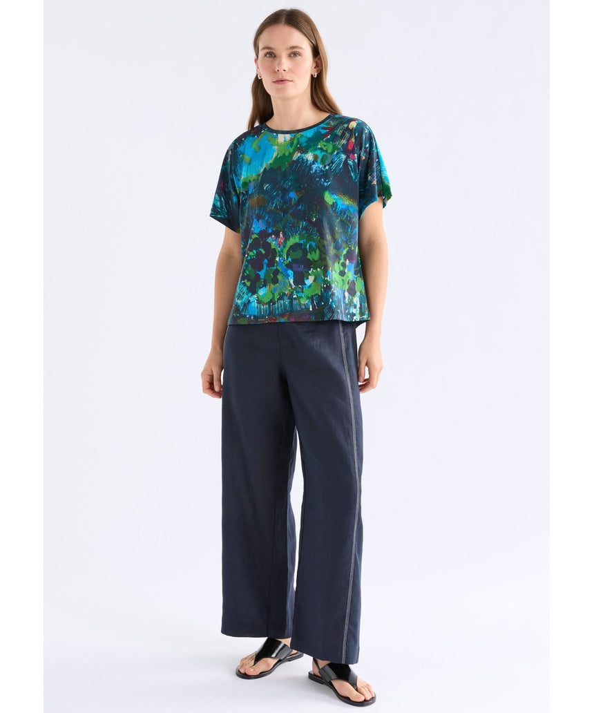 ELK The Label Haki Short Sleeve T-Shirt in Landskap Night with a casual fit and subtle graphic design on soft fabric.