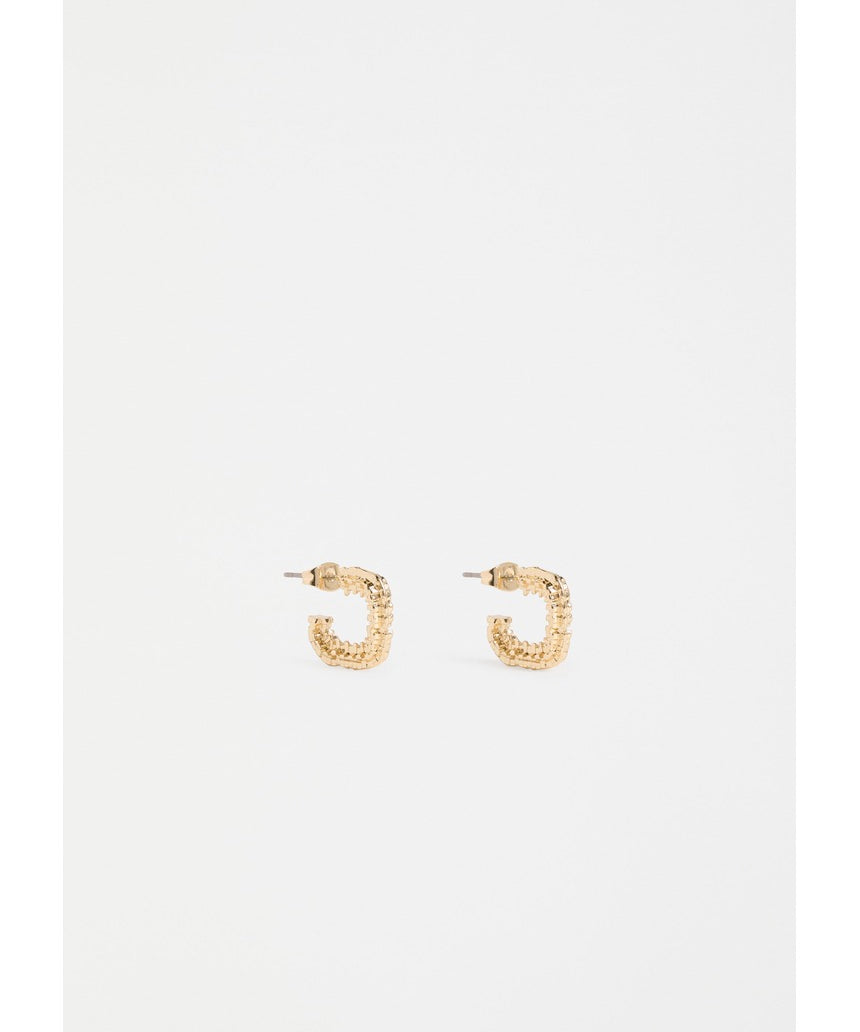 Gold Elk Hiva Mini Hoop Earrings by ELK The Label, showing close-up of small, stylish gold hoop earrings on a plain background