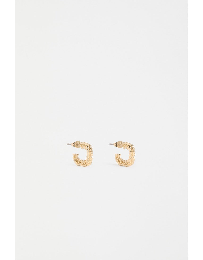 Gold Elk Hiva Mini Hoop Earrings by ELK The Label, showing close-up of small, stylish gold hoop earrings on a plain background