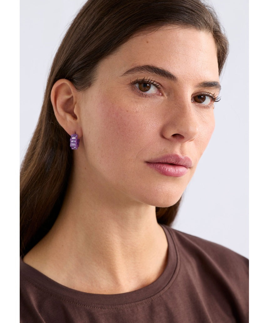 Violet Elk Jolle Mini Hoop Earring by ELK The Label, small gold hoop with violet enamel detail, on a neutral background.
