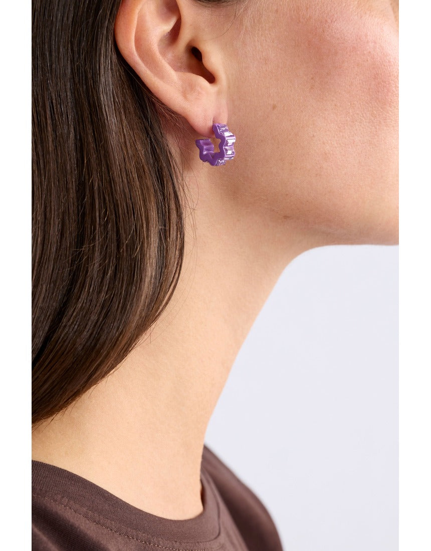Violet Elk Jolle Mini Hoop Earring by ELK The Label, small gold hoop with vibrant violet enamel, shown on a white background.